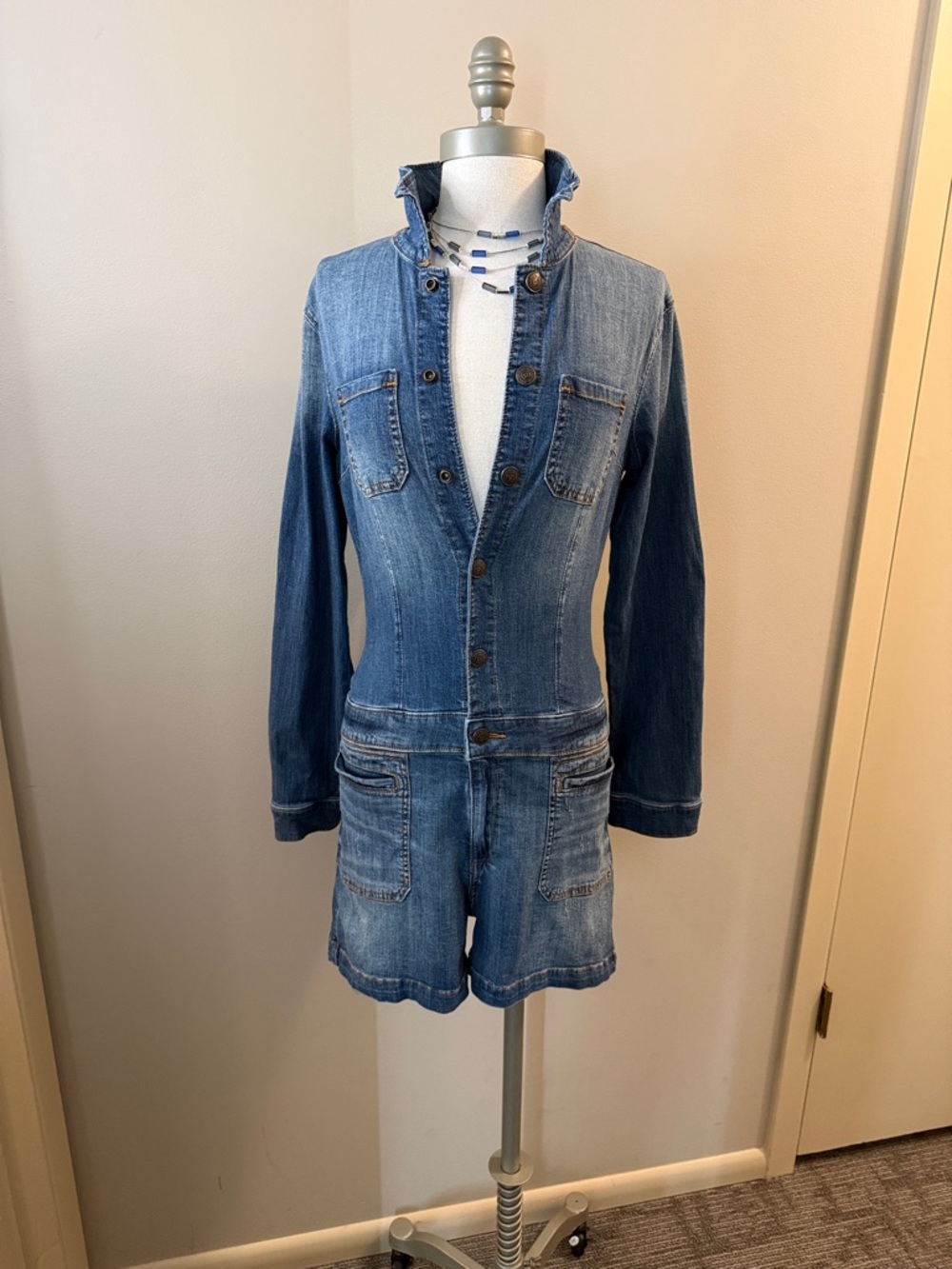 Denim Romper Shorts - Blue Women's Jeans
